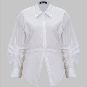 White Ruched Sleeve Women's Top